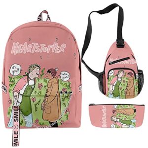 heartstopper backpack merch anime bookbag high street tv show cosplay pencil case casual 3d three-piece sets (wp08331)