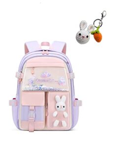 xelere bunny backpack, large-capacity multi-pocket schoolbag for girls, waterproof schoolbag with multi-compartment design. (purple, small)