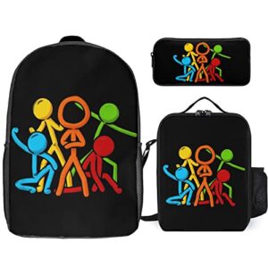 alan_becker 3 piece backpack set laptop rucksack & insulated lunch bag & pencil case 3 in 1 gifts for boys girls