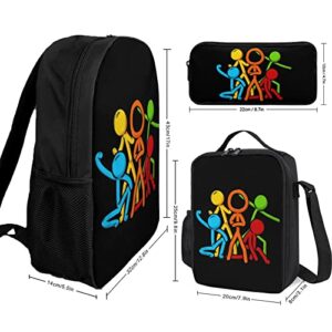 Alan_Becker 3 Piece Backpack Set Laptop Rucksack & Insulated Lunch Bag & Pencil Case 3 in 1 Gifts for Boys Girls