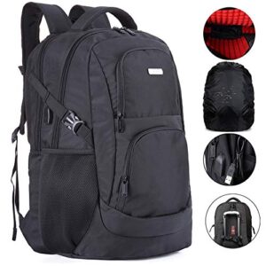 50L Travel Laptop Backpack Fits Up to 19 Inches Notebook Computer TSA Durable College School Bookbag with USB Charging Port &Raincover