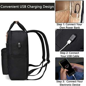 Kasqo Backpack for Women Men, 15.6" Large Capacity Water Resistant Laptop Bookbag Fashion School Bag with USB Charging Port for College Travel Work, Black