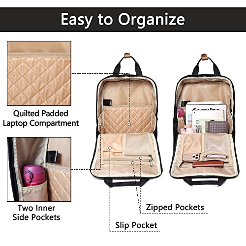 Kasqo Backpack for Women Men, 15.6" Large Capacity Water Resistant Laptop Bookbag Fashion School Bag with USB Charging Port for College Travel Work, Black