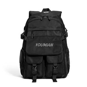 youmian school backpack, teen girl boy middle school high school college lightweight student daily casual laptop bookbag black