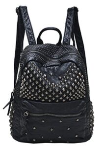 womens studded black leather backpack casual pack fashion school bags for girls
