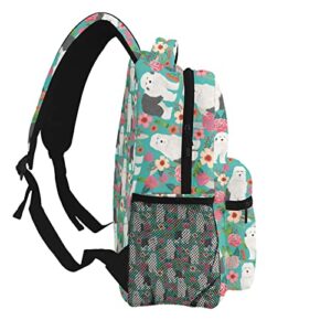 Monikar Cute Old English Sheepdog Dogs Lovers Green Flower Floral Animals Dog Backpack Durable Waterproof Light Cozy Laptop Bag Print Backpacks For Women Men Teens School Bookbag Travel Birthday Gift