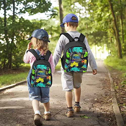 Sletend Toddler Backpack Colorful Monster Truck Waterproof Mini Backpack Boys/Girls Cute Small Backpack Kindergarten Pre School Bags (S)