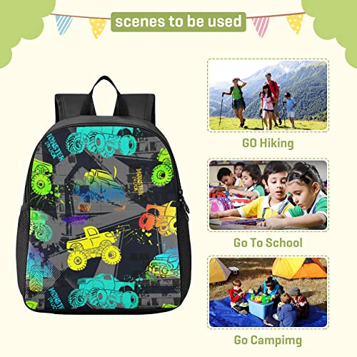 Sletend Toddler Backpack Colorful Monster Truck Waterproof Mini Backpack Boys/Girls Cute Small Backpack Kindergarten Pre School Bags (S)