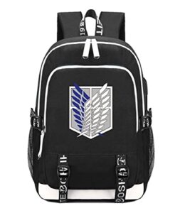 anzeho anime attack on titan backpack wings of freedom laptop backpack fit 15.6 inch schoolbag bookbag work bag with usb charging port, black-1