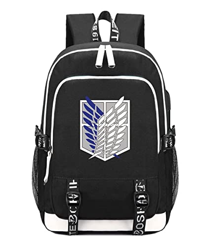 Anzeho Anime Attack on Titan Backpack Wings of Freedom Laptop Backpack Fit 15.6 Inch Schoolbag Bookbag Work Bag with USB Charging Port, Black-1