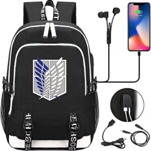 Anzeho Anime Attack on Titan Backpack Wings of Freedom Laptop Backpack Fit 15.6 Inch Schoolbag Bookbag Work Bag with USB Charging Port, Black-1