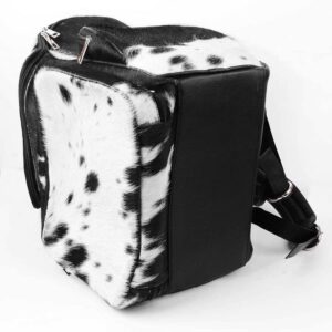 LP-FACON Cowhide Hair Western Leather Cow Skin Print Fur Leather Diaper Backpack Rucksack / Knapsack Travel Shoulder Bag Black & White