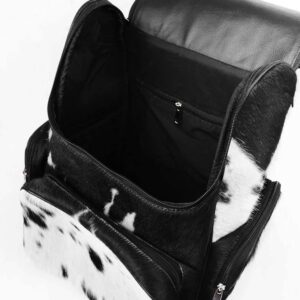 LP-FACON Cowhide Hair Western Leather Cow Skin Print Fur Leather Diaper Backpack Rucksack / Knapsack Travel Shoulder Bag Black & White