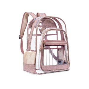 hiquay heavy duty multi-pockets transparent bookbag clear backpack large capacity see through backpack for office (pink)
