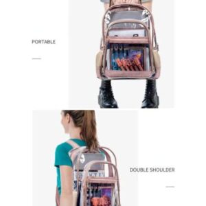 HIQUAY Heavy Duty Multi-Pockets Transparent Bookbag Clear Backpack Large Capacity See Through Backpack for Office (Pink)