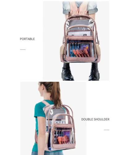 HIQUAY Heavy Duty Multi-Pockets Transparent Bookbag Clear Backpack Large Capacity See Through Backpack for Office (Pink)