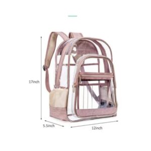 HIQUAY Heavy Duty Multi-Pockets Transparent Bookbag Clear Backpack Large Capacity See Through Backpack for Office (Pink)