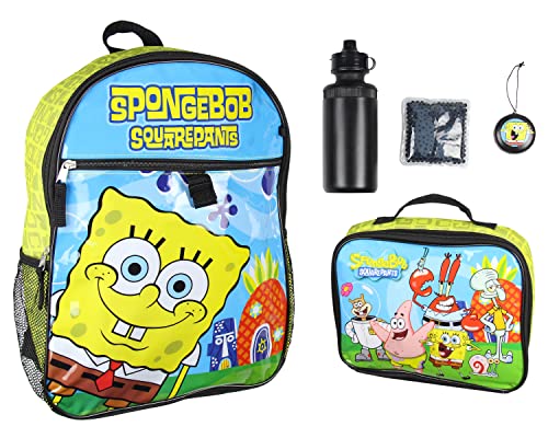 Nickelodeon SpongeBob SquarePants Characters Squidward Patrick Mr. Krabs Sandy Plankton Gary 5 PC Backpack Lunchbox Icepack Water Bottle