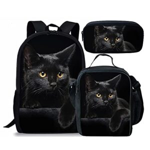 beginterest black cat backpack set durable boys girls school bags bookbags with lunch box pencil bags