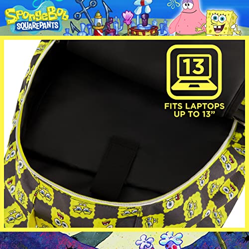 Concept One SpongeBob SquarePants 13 Inch Sleeve Laptop Backpack, Checkered Padded Computer Bag for Commute or Travel, Multi