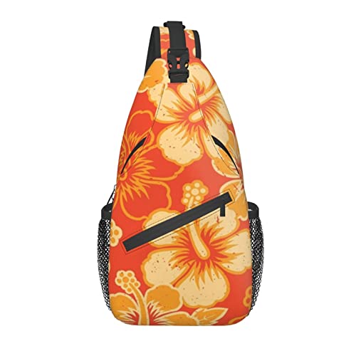 Sling Bag, Orange Hawaiian print Crossbody Sling Backpack for Casual Shoulder Women & Men, Black