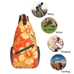 Sling Bag, Orange Hawaiian print Crossbody Sling Backpack for Casual Shoulder Women & Men, Black