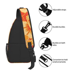 Sling Bag, Orange Hawaiian print Crossbody Sling Backpack for Casual Shoulder Women & Men, Black