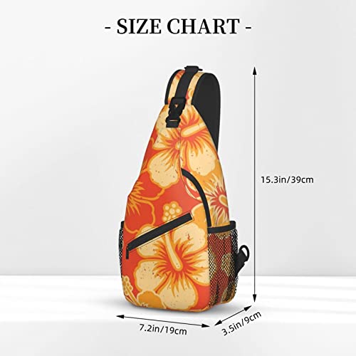 Sling Bag, Orange Hawaiian print Crossbody Sling Backpack for Casual Shoulder Women & Men, Black