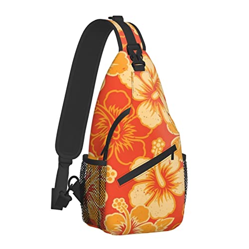 Sling Bag, Orange Hawaiian print Crossbody Sling Backpack for Casual Shoulder Women & Men, Black