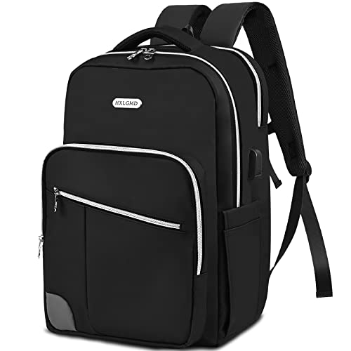 Business Laptop Backpack for Men with USB Charging Port, Durable Water Resistant College School Bookbag Travel Computer Backpack with Laptop Compartment Fits Up to 17 Inch Laptop Notebook, Black