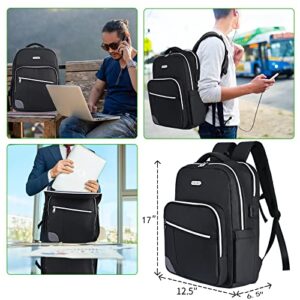 Business Laptop Backpack for Men with USB Charging Port, Durable Water Resistant College School Bookbag Travel Computer Backpack with Laptop Compartment Fits Up to 17 Inch Laptop Notebook, Black