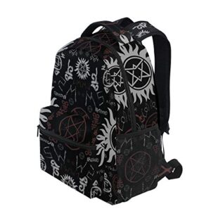 Backpacks Supernatural Symbols Black College School Book Bag Travel Hiking Camping Daypack