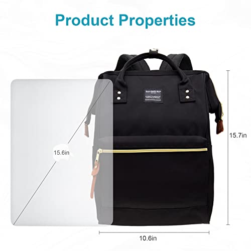 Refutuna Laptop Backpack, 15.6 Inch Work Backpack for Women, Nurse Bag, Teacher Bag, College School Laptop Bookbag, Waterproof Anti-theft Travel Business Backpack (Black)