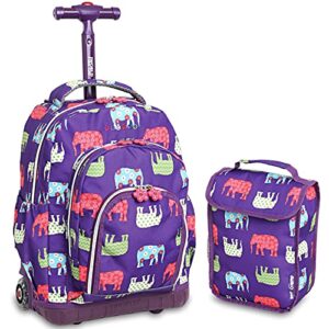 j world new york kids’ lollipop rolling backpack & lunch bag set, elephant, one size