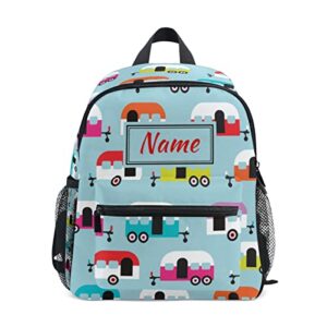 Custom Happy Camper Caravan Kids School BackpackToddler Personalized Your Name Preschool Shoulder Bookbag Kindergarten Elementary School Bag for Small Boys Girls