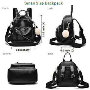 Women Cute Mini Leather Backpacks, Convertible Shoulder Bag Purse Casual Teen Girls School Holiday Small Daypack, Black