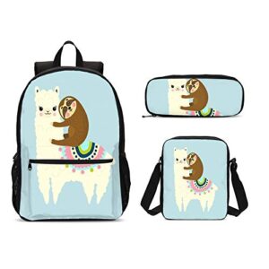 dujiea llama sloth kids backpack set 3 piece student back to school book bag with shouder bag pencil case box for boys girls 1-6th grade