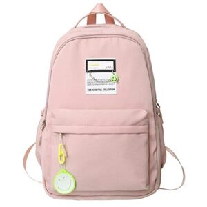 jhtpslr preppy backpack smiley face solid preppy aesthetic backpack with accessories teen girls back to school supplies (pink)
