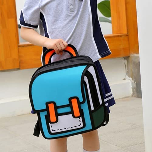 Aobiono Kawaii Backpack Cute Cartoon 3D Jump Style 2D Drawing from Comic Paper Anime Bookbag School Supplies Fun Daypack (Blue)