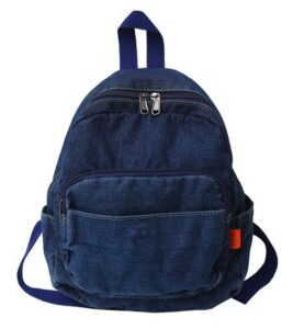zeho denim backpack jeans backpacks student backpack high school bookbags retro daypack, dark jean blue one size