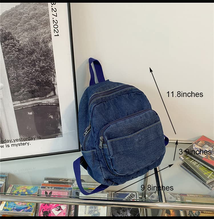 ZEHO Denim Backpack Jeans Backpacks Student Backpack High School Bookbags Retro Daypack, Dark Jean Blue One Size