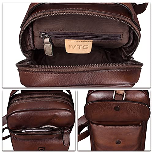 Genuine Leather Sling Bag Chest Shoulder Fanny Bag Hiking Backpack Vintage Handmade Crossbody Daypack (Coffee)