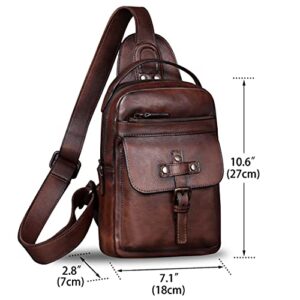 Genuine Leather Sling Bag Chest Shoulder Fanny Bag Hiking Backpack Vintage Handmade Crossbody Daypack (Coffee)