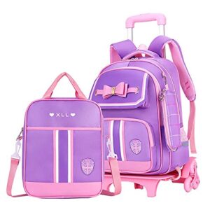 zhanao rolling trolley bag wheeled backpack bowknot for girls primary schoolbag 3pcs with crossbody bag pencil case