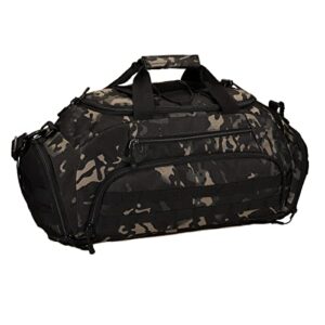 unistrengh 3-ways tactical military nylon men holdall weekend travel duffel bag backpack messenger shoulder bags rucksack handbag (black camouflage)
