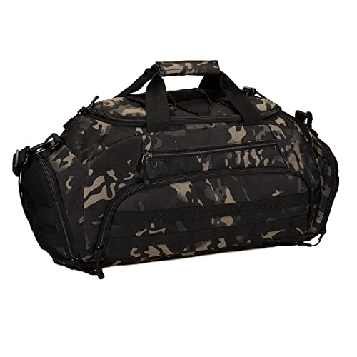 UNISTRENGH 3-Ways Tactical Military Nylon Men Holdall Weekend Travel Duffel Bag Backpack Messenger Shoulder Bags Rucksack Handbag (Black camouflage)