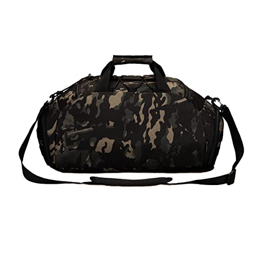 UNISTRENGH 3-Ways Tactical Military Nylon Men Holdall Weekend Travel Duffel Bag Backpack Messenger Shoulder Bags Rucksack Handbag (Black camouflage)