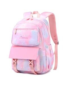 tanou kids backpacks for girls, 16 inch elementary middle school backpack, 2023 lightweight girl bookbags with anti-theft pocket, pink