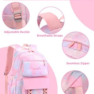 Tanou Kids Backpacks for Girls, 16 Inch Elementary Middle School Backpack, 2023 Lightweight Girl Bookbags with Anti-theft Pocket, Pink