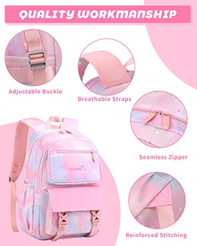 Tanou Kids Backpacks for Girls, 16 Inch Elementary Middle School Backpack, 2023 Lightweight Girl Bookbags with Anti-theft Pocket, Pink